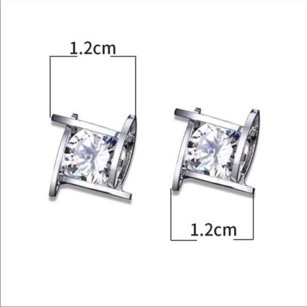 NEW SILVER 3D CAGE DIAMOND STUD EARRINGS - Picture 5 of 6